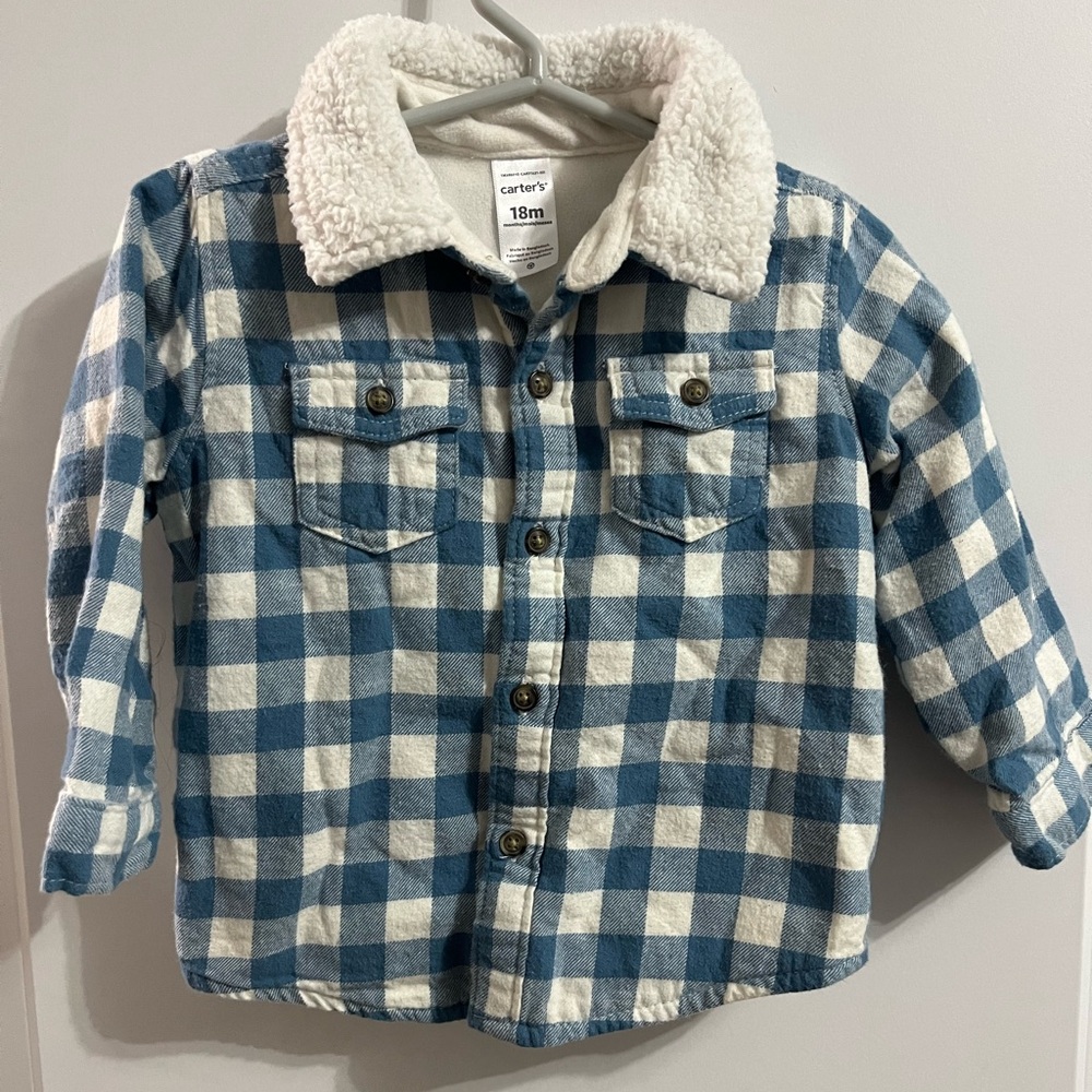 Carter's Blue and White Checkered Kids Jacket Size 18 months